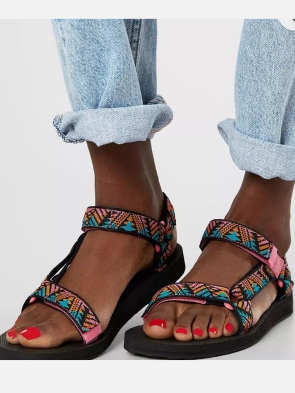 Teva original universal strap multi color sandals Women's 10 Boomerang Pink